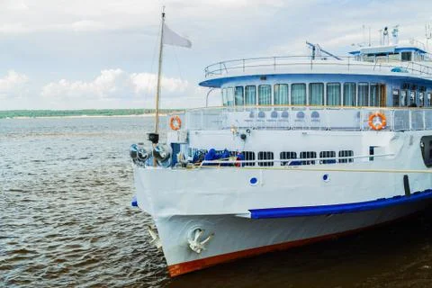 Passenger ship is on a river Stock Photos