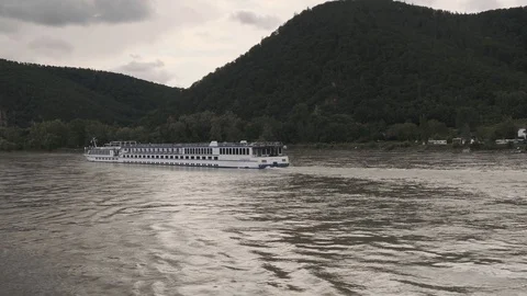 Passenger ship sailing on the Danube river Stock Footage 115901870