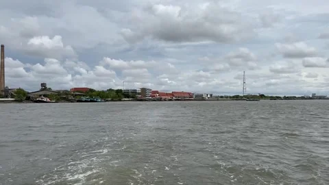 Passenger ship sailing in the middle of the Chao Phraya River. Stock Footage 276400326