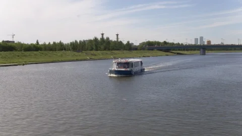 Passenger ship sailing on the river Ishim. Astana, Kazakshtan. Stock Footage 101856309