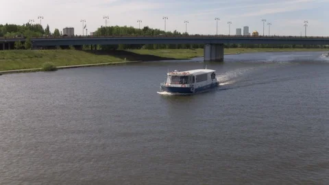 Passenger ship sailing on the river Ishim. Astana, Kazakshtan. Stock Footage 101856504