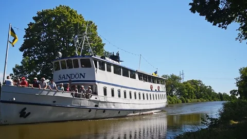 Passenger ship Sandon passing at Gota canal Stock Footage 96481253