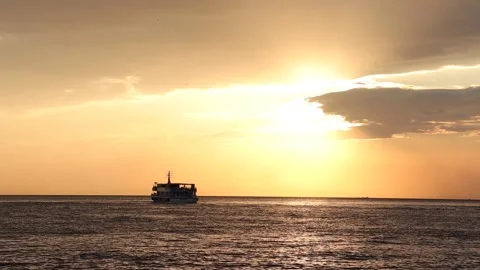 Passenger Ship on the Sunset (Slow Motion) Stock Footage 261303213