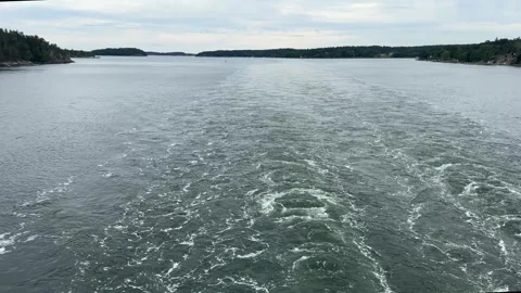 Passenger Ship Wake Churning Open Water Stockholm Archipelago Sweden Stock Footage 343799588
