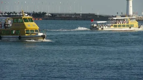 Passenger ship,yachts & speedboats transportation sailing in sea. Stock Footage