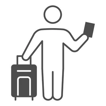 Passenger with suitcase and passport solid icon, security check concept, bag 스톡 일러스트