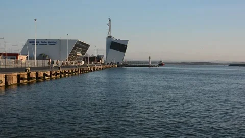 Passenger terminal and control tower of the seaport of Burgas, Bulgaria Stock Footage 152776354