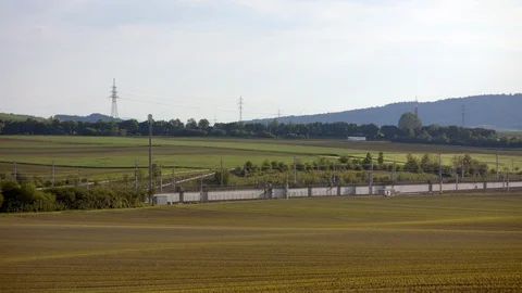 Passenger train and fright train meeting Stock Footage 108724138
