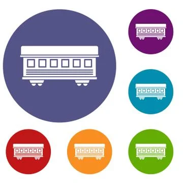 Passenger train car icons set Stock Illustration