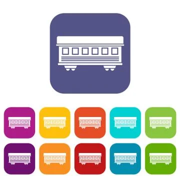 Passenger train car icons set Stock Illustration