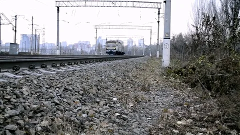Passenger Train In City With Frontal View Of Camera Stock Footage 84803572