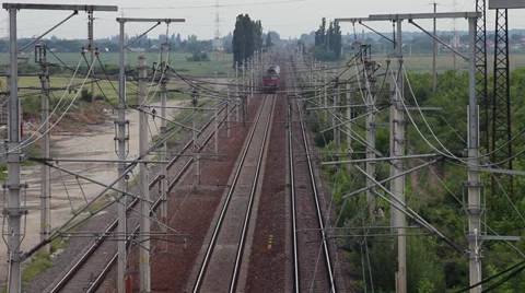 Passenger train crossing on railway, commuters train, public transportation Stock Footage 38896299