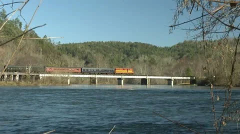 PASSENGER TRAIN CROSSING RIVER Video stock 11171211
