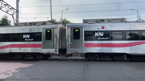 Passenger train departed from train station Stock Footage 276691892
