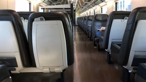 Passenger train doors closing between cars Stock Footage 94083455