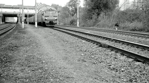Passenger Train On The Front View In Black White Stock Footage 84739357