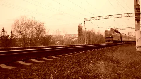 Passenger Train From The Front View With Retro Effect Stock Footage 84771661