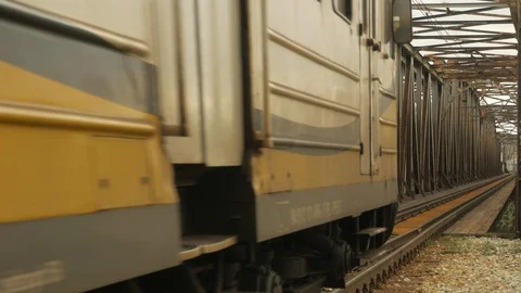 Passenger train goes over the bridge. Wroclaw, Poland. Stock Footage 104925493