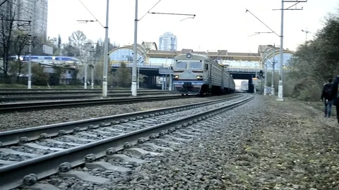 Passenger Train With Graffiti At The Camera Turn View Stock Footage 84864178