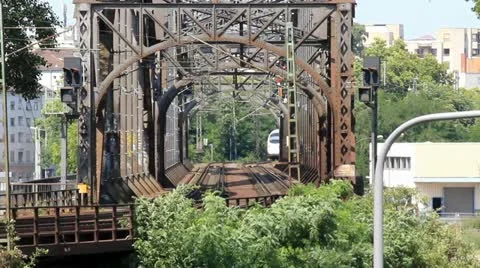 Passenger train ICE over the bridge Stock Footage 11292556
