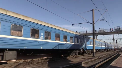 Passenger train leaves. Winter, Day, Railway Station Stock Footage 59996231