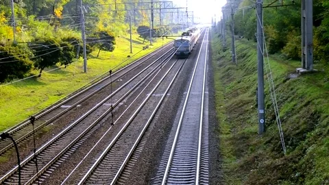 Passenger Train Motion On Railway With The Top View Stock Footage 84905494