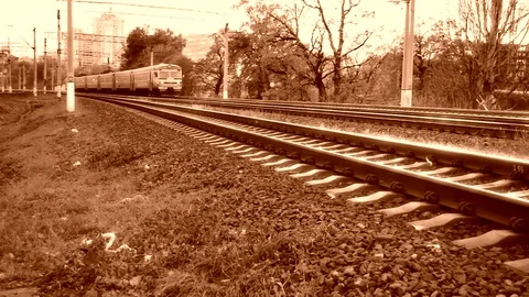 Passenger Train Move At The Camera Frontal View In Retro Stock Footage 84828102