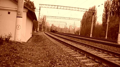 Passenger Train Moved Away At The Camera Frontal View In Retro Stock Footage 84828095