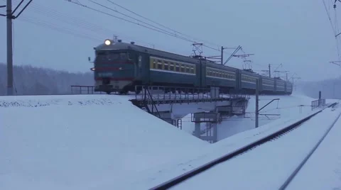 Passenger Train in movement on the bridge Stock Footage 59828102
