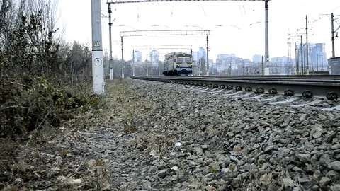 Passenger Train Movement At The Camera Frontal View Stock Footage 84864169