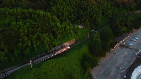 Passenger train moving among a lot of greenery Stock Footage 314955682