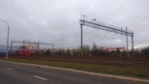 Passenger train moving fast Stock Footage 97395830