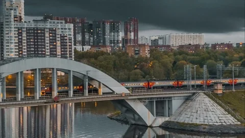 Passenger Train Moving On Railway Bridge Vídeos de archivo 78124832