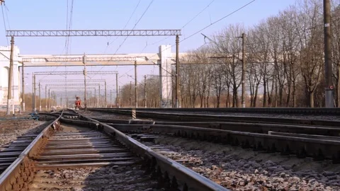 Passenger train moving on railway at good weather Stock Footage 73575575