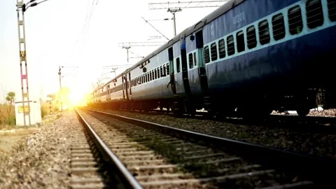 Passenger train moving on railways Stock Footage 308681764