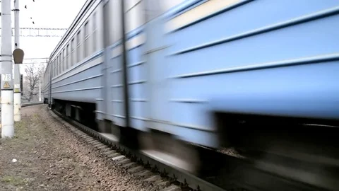Passenger Train Near The Camera On The Front View Stock Footage 84739366