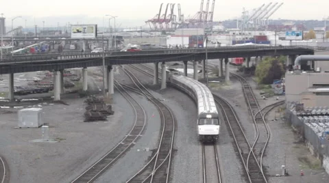 Passenger Train Pan from overpass Stock Footage 44234762