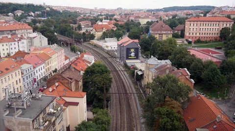 Passenger train pass over under the bridge in Prague 動画素材 40726583