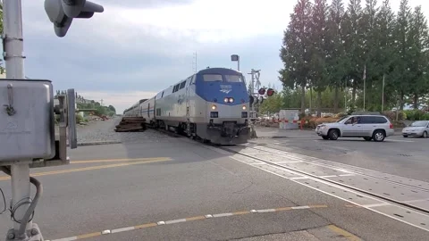 Passenger train passes by in Edmonds, Washington. Stock Footage 159572652