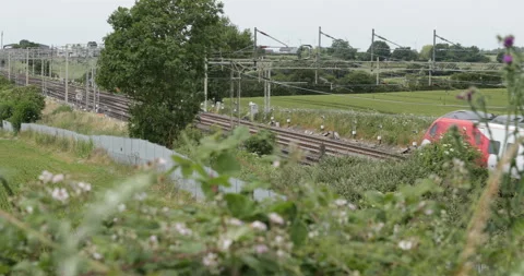 Passenger train passing  Stock Footage 137469770