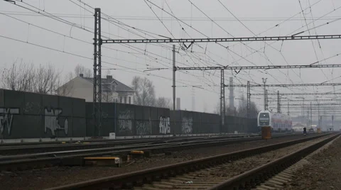 Passenger Train passing through the country Stock Footage 46079849