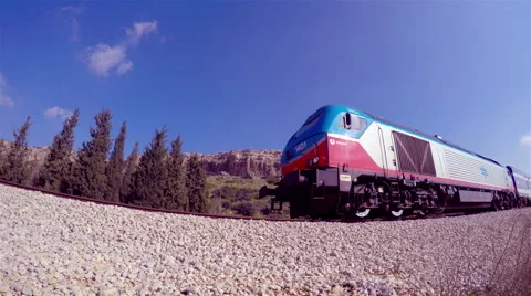 Passenger train passing through_fisheye perspective_2 (4k) Stock-Footage 46052697
