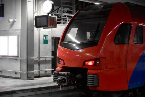 Passenger train at platform Stock Photos