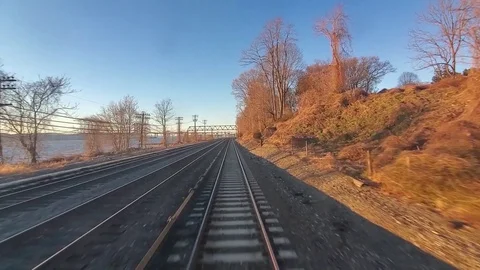 Passenger Train POV with Hudson River 1 Stock Footage 118997784