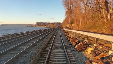 Passenger Train POV with Hudson River 3 Stock Footage 118997837