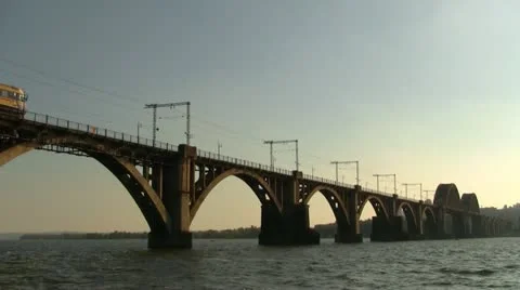 Passenger train on railway bridge 動画素材 12133090