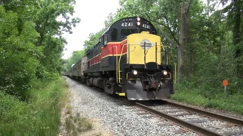 Passenger train through the woods Stock Footage 98519727