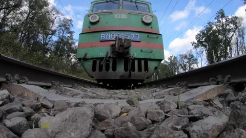 Passenger train. the train passes over the action camera. camera on sleepers bet Video stock 141542009