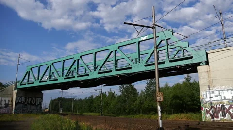 Passenger Train Under the Bridge Stock Footage 51340759