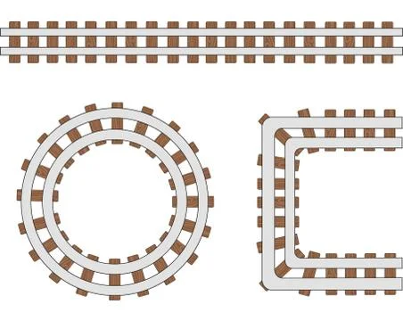Passenger train vector rail tracks brush, railway line or railroad elements i Illustrazione stock